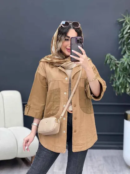 مانتو ترکیبی دو جیب برش‌دار