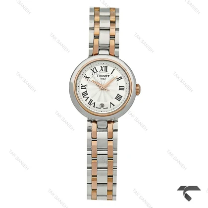 ساعت تیسوت Bellissima زنانه دورنگ رزگلد ایندکس یونانی تقویم دار Tissot-10202-L