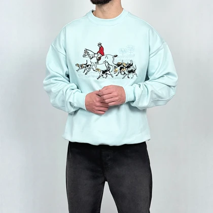 دورس مردانه آبی پنبه سه نخ طرح اسب و سوارکاری