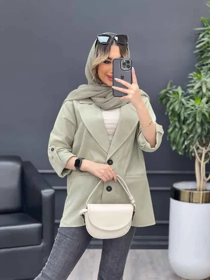 مانتو لینن دو دکمه جیب نما