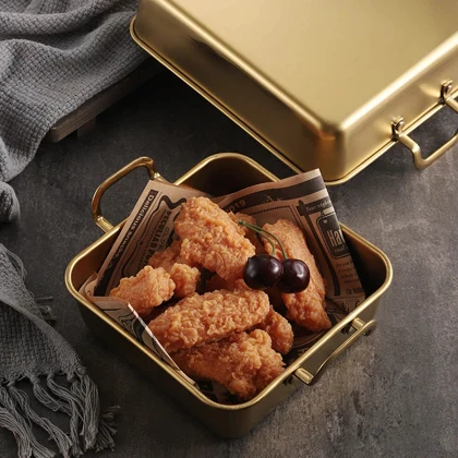 تابه سرو مربع دسته دار استیل طلایی در سه سایز