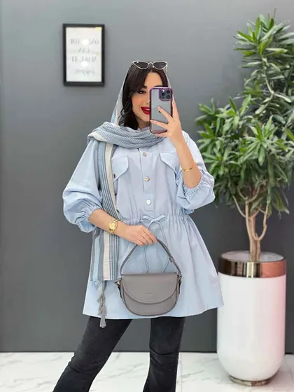 مانتو لینن کمرگت پیراهنی