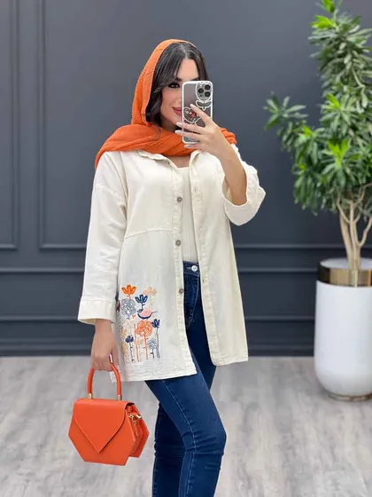 مانتو لینن نچرال گلدوزی