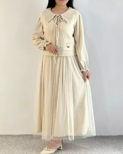 ست پیراهن بهمراه جلیقه بافت کد 5335