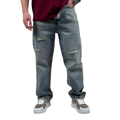 شلوار جین بگ مردانه آبی کد 7