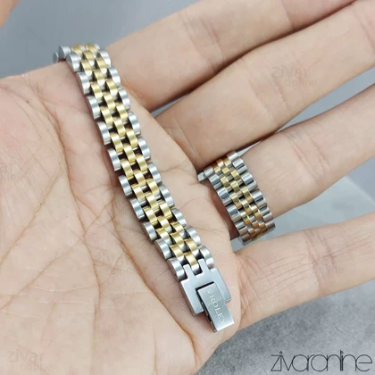 ست دستبند و انگشتر رولکس دورنگ اسپورت 10517