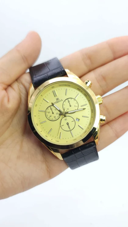 ساعت مچی مردانه مما Mema سبک 3موتوره با بند چرمی