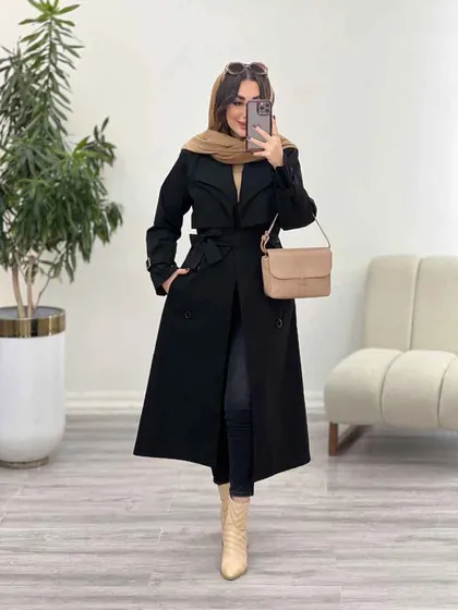 بارانی بلند یقه دوبل ژیله دار