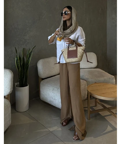 شلوار لینن قهوه ای دمپا H&M751