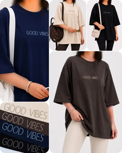 تیشرت لانگ باکسی GOOD VIBES