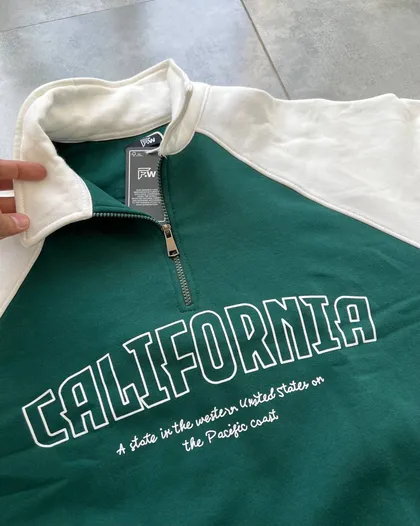 دورس نیم زیپ داخل کرک CALIFORNIA رنگ سبز آستین سفید