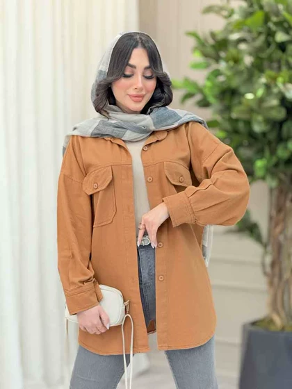 مانتو کتان جیب پاکتی برش‌دار