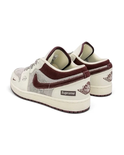 کتانی ویتنامی نایک ایر جردن وان لو سوپریم اسب زرشکی کرمNike Air Jordan 1 Low Supreme Red