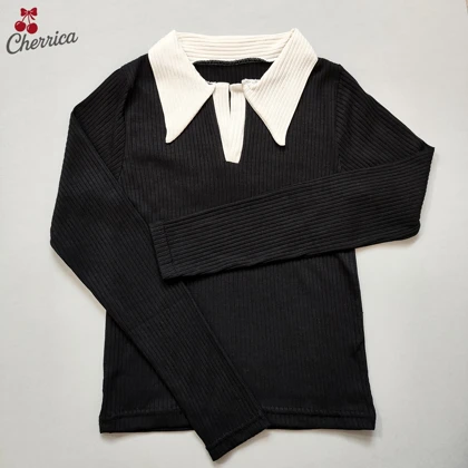 کراپ آستین بلند یقه دار