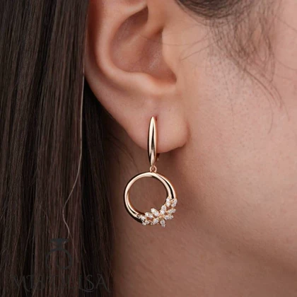 گوشواره حلقه‌ای آویز گل‌دار ژوپینگ
