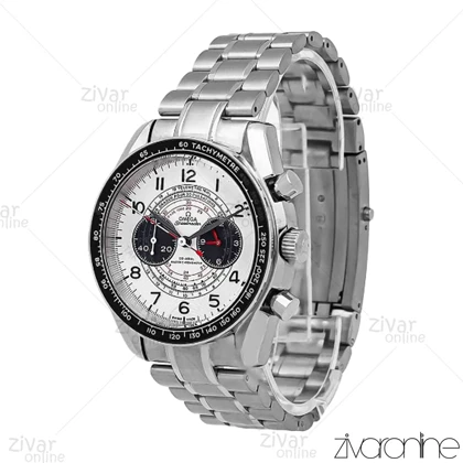 ساعت امگا اسپیدمستر مردانه سه موتوره سیلور صفحه سفید مشکی 107149