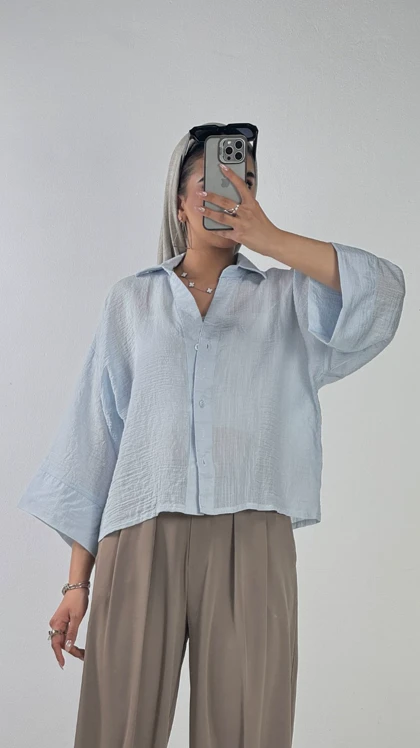 شومیز باکسی آستین پیلی  کد 500588