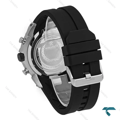ساعت مردانه رومانسون کورنوگراف قاب سیلور بند رابر مشکی Romanson-8260-G