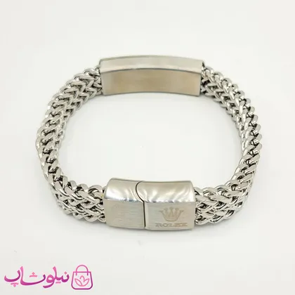 دستبند مردانه زنجیری رولکس نقره ای