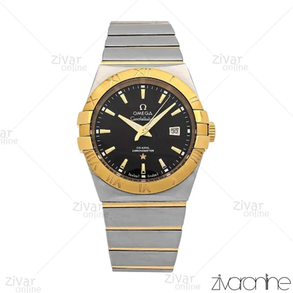 ساعت امگا کانسلیشن مردانه طلایی نقره ای صفحه مشکی 106881