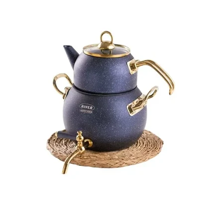 قوری کتری گرانیتی شیردار تپل رنگ سورمه ای