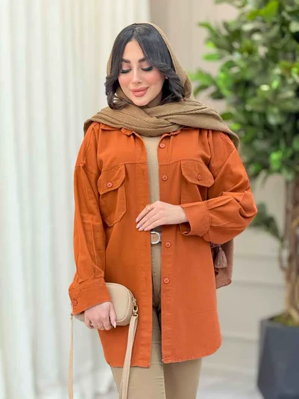 مانتو کتان جیب پاکتی برش‌دار