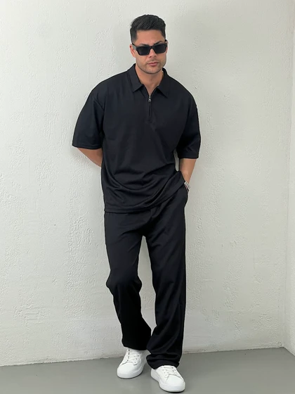 ست مردانه تیشرت نیم زیپ و شلوار