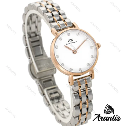 ساعت دنیل ولینگتون زنانه مینی گرد دورنگ رزگلد ایندکس نگین w-3676