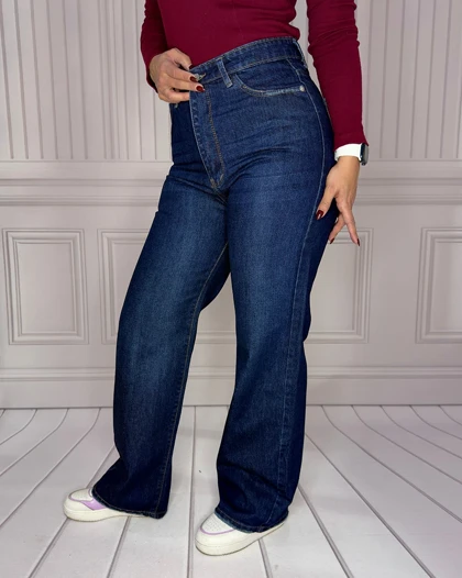 خرید شلوار جین نیم بگ سورمه‌ای زنانه Women's Navy Blue Semi-Baggy Jeans کد 911601