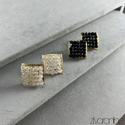 گوشواره زنانه مدل مکعبی نگین کریستالی 20374