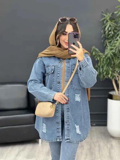 مانتو جین جیب پاکتی لاوین