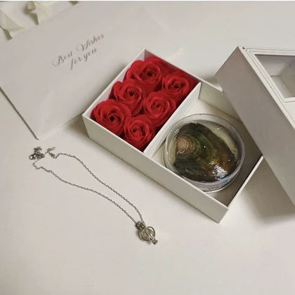 پک مروارید عشق + باکس گل سفید