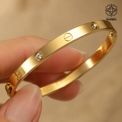 بنگل کارتیر نگین‌دار طلایی کد 509428025-38