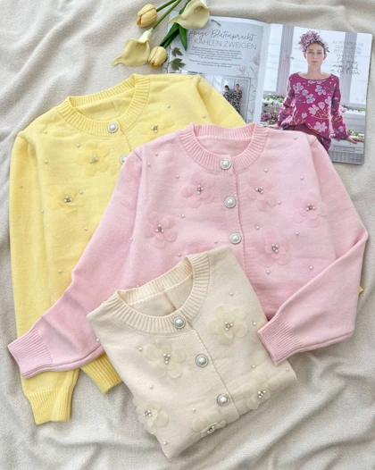 ژاکت بافت گل و مروارید مدل 2 کد 5250