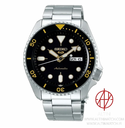 ساعت مچی مردانه سیکو 5 اسپرت (Seiko 5 Sports) مدل SRPD57K1 (اتوماتیک، استیل نقره‌ای، صفحه مشکی با جزئیات طلایی)