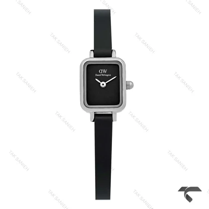 ساعت دنیل ولینگتون مینی مستطیل سیلور صفحه مشکی مهندسی بند چرم DW-10710-L