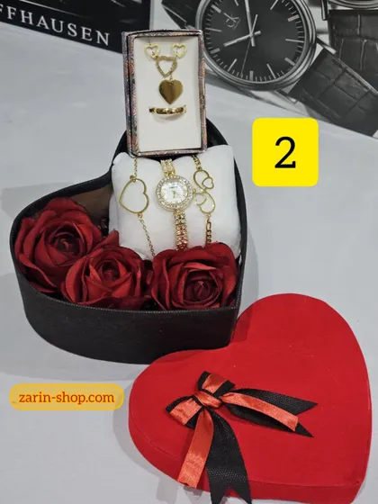 باکس هدیه زنانه ست ساعت نگینی و نیمست