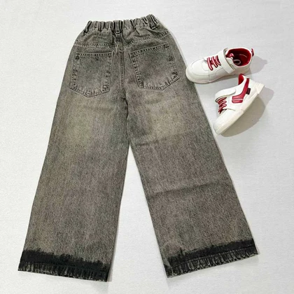 شلوار جین کمرکش زغالی مشکی دخترانه اورجینال