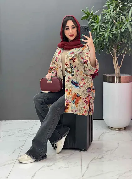 مانتو طرح دار کوک دوزی بغل پاگن