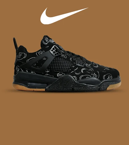 کفش کتانی ساق‌دار مردانه و زنانه مشکی Jordan 4 x Kaws مدل 6886