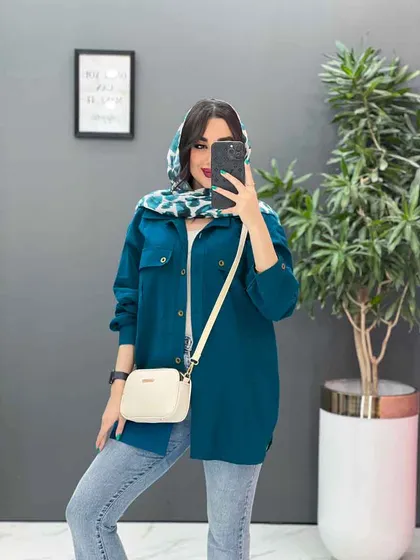 مانتو لینن دو جیب سرآستین پیله