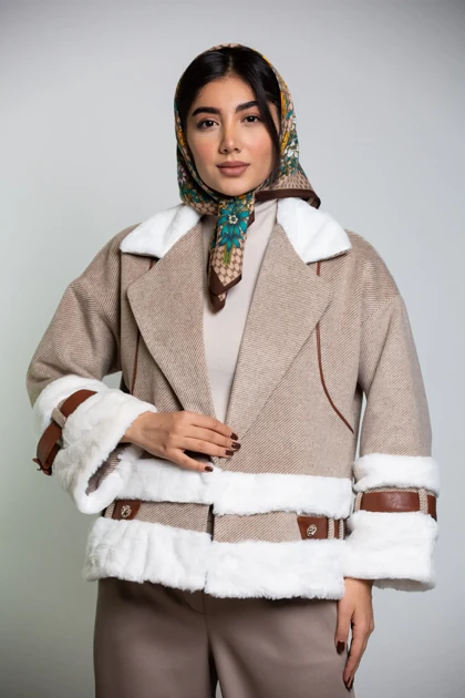 پالتو فوتر کجراه ترکیبی با چرم