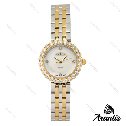 ساعت الکسا 2002z زنانه سیلور طلایی دور نگین w-10133