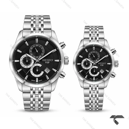 ساعت سیکو ست کورنوگراف سیلور صفحه مشکی Seiko-11443-S
