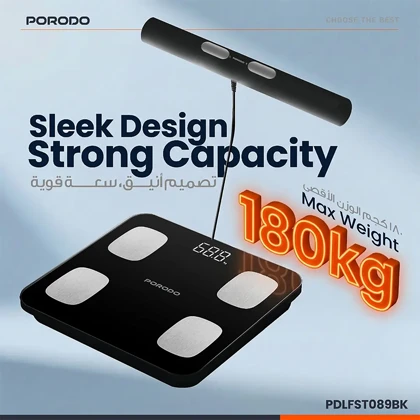 ترازوی هوشمند پرودو Porodo مدل PDLFST089BK ظرفیت 180 کیلوگرم