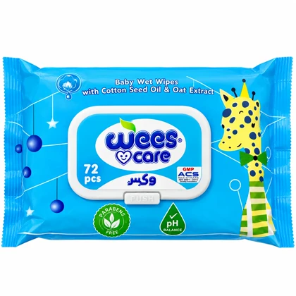 دستمال مرطوب کودک وی کر 72 عددی حاوی روغن پنبه دانه و عصاره جو