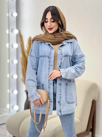 مانتو جین برش‌دار دو جیب