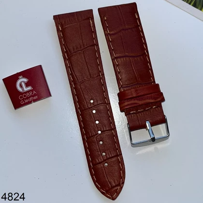بند چرم کبری عسلی خشتی سایز 24mm کد 4824