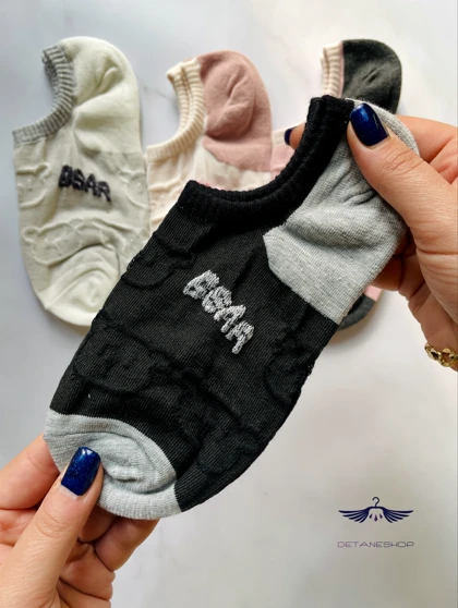 جوراب زیر قوزکی تدی دو رنگ سوزندوزی پاکوک