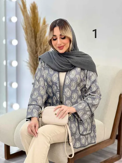 مانتو طرح دار نوار دوزی دو جیب